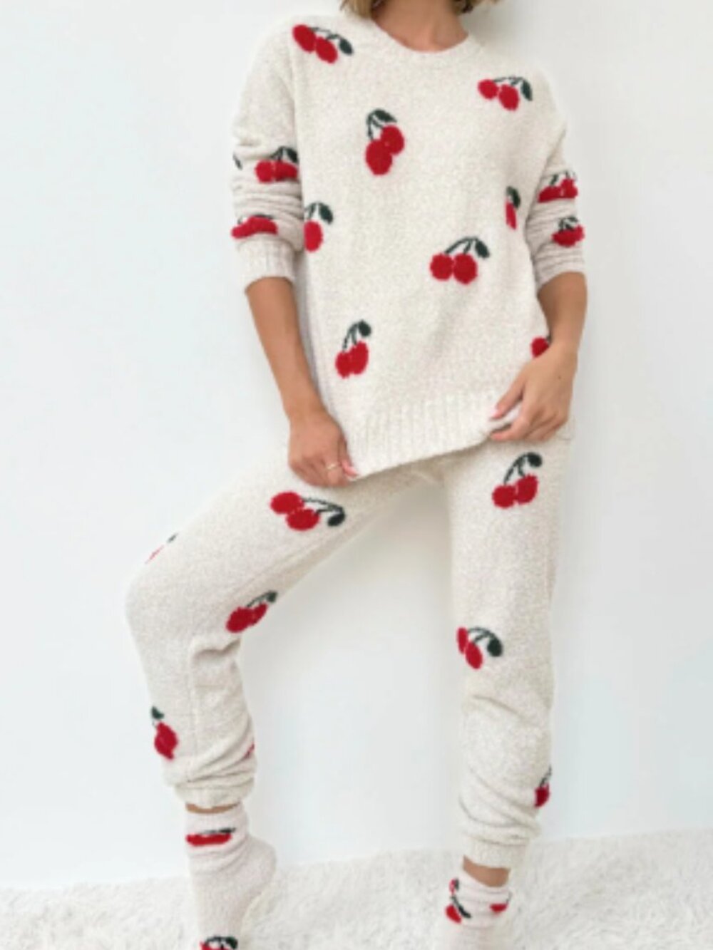 Splendid Cherries 🍒Fuzzy Sweater Lounge PJ Set in Small